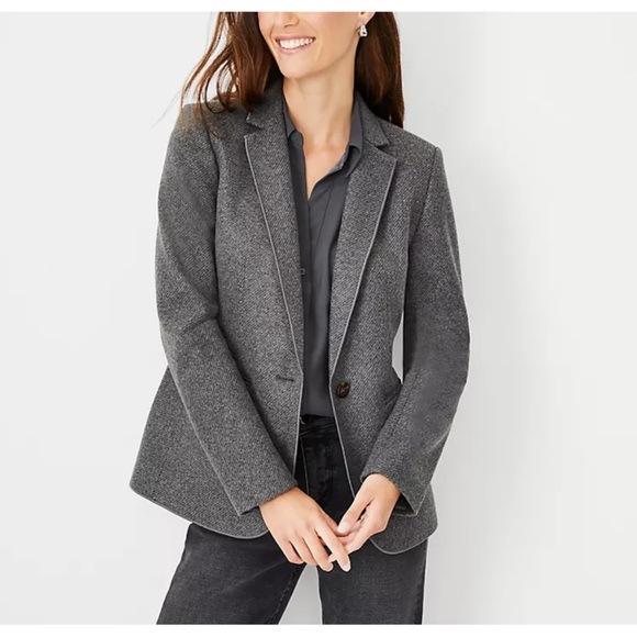 Ann Taylor The Hutton Gray Brushed Knit Thick Knit Blazer Jacket Size 10 - Picture 1 of 10